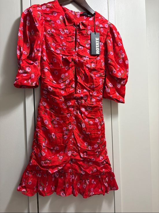 ROTATE Dresses & Skirts - Rotate Red Floral Ruched Mini Dress